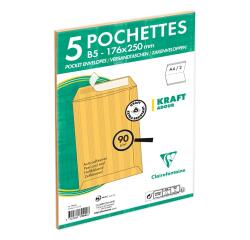 Paquet de 5 Pochettes Kraft Adour Brun 176x250mm - Auto-Adhésives - 90g/m2 - Brun