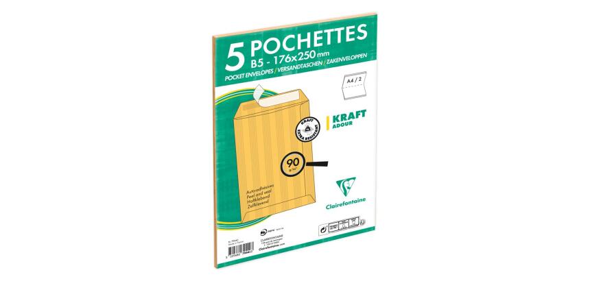 Paquet de 5 Pochettes Kraft Adour Brun 176x250mm - Auto-Adhésives - 90g/m2 - Brun