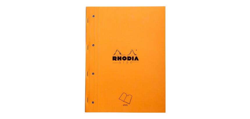 Rhodia Side bloc agrafé côté A4+ 22,3x29,7 cm 80 feuillets Seyès mprf + perforation 4 trous 80g - Orange