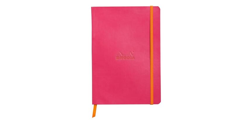 Rhodiarama carnet souple A5 160 pages dot papier ivoire 90g fermeture élastique - Framboise
