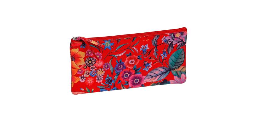 Céleste CUIR Trousse plate 22x11 cm Jardin rouge
