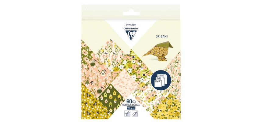 ORIGAMI, Pochette de 60 feuilles 70g/m2 3 formats - Printemps - Multicolore
