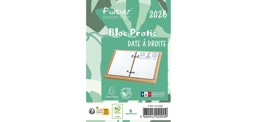 Bloc-pratic Forever recyclé date à droite 8,2 x 12 cm - 2026 - Vert