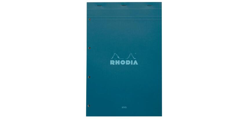 Rhodia gehefteter Block, COULEURS N°20 A4+/21x31,8 cm, 4-fach gelocht, 80 Blatt Seyès/französische Lineatur 80g, mikroperforiert - Pfaugrün