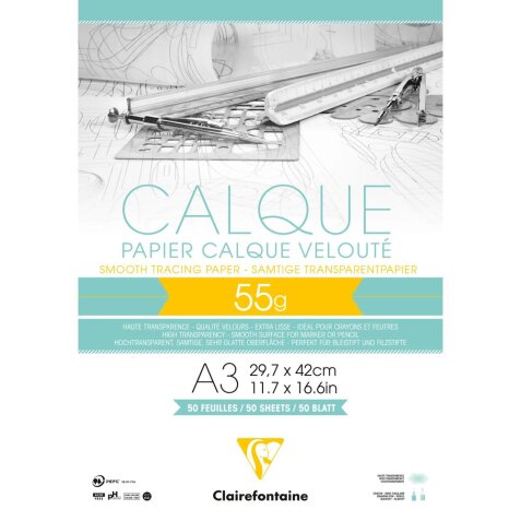 Papier Calque bloc collé 50F A3 55g