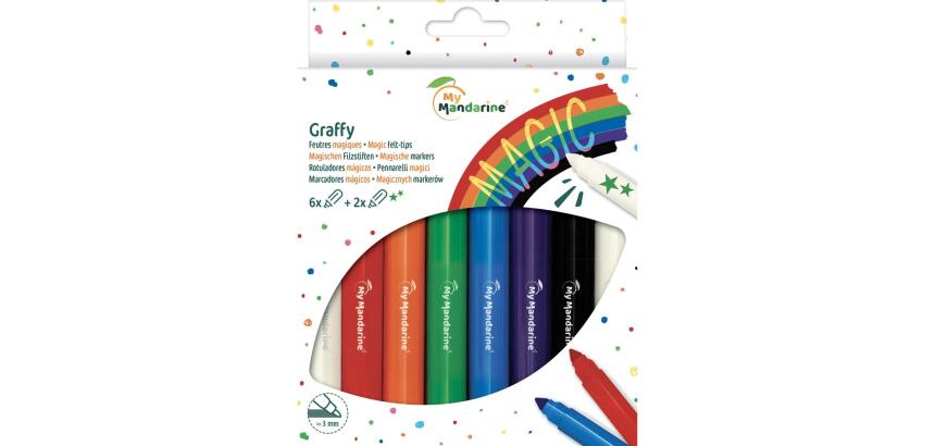 Poch. 8 feutres magiques (6 coul. + 2) - Multicolore