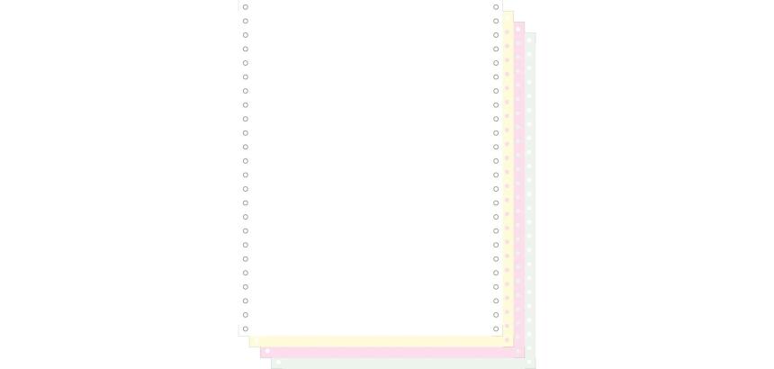"500 feuilles de listing autocopiantes blanc/jaune/rose/vert 240x12"" 4plis Bandes Caroll Détachables" - Blanc
