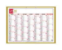Calendrier Tricolore Neutre 55 x 40,5 cm Semestriel 2026 - rouge, noir et or