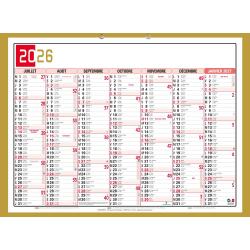 Calendrier Tricolore Neutre 55 x 40,5 cm Semestriel 2026 - rouge, noir et or