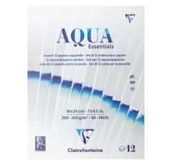 Aqua Essentials bloc collé 12 papiers aquarelle assortis 18x24cm 12F 200g-300g