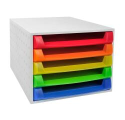 Módulo individual THE BOX con 5 cajones para documentos A4+, cajones abiertos + STOP de seguridad - 387x284x218 mm LINICOLOR (translucido) - Arlequín