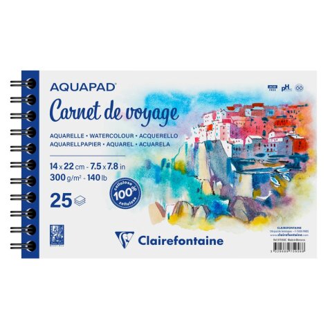 Aquapad Carnet de Voyage album spiralé 25F 14x22cm 300g