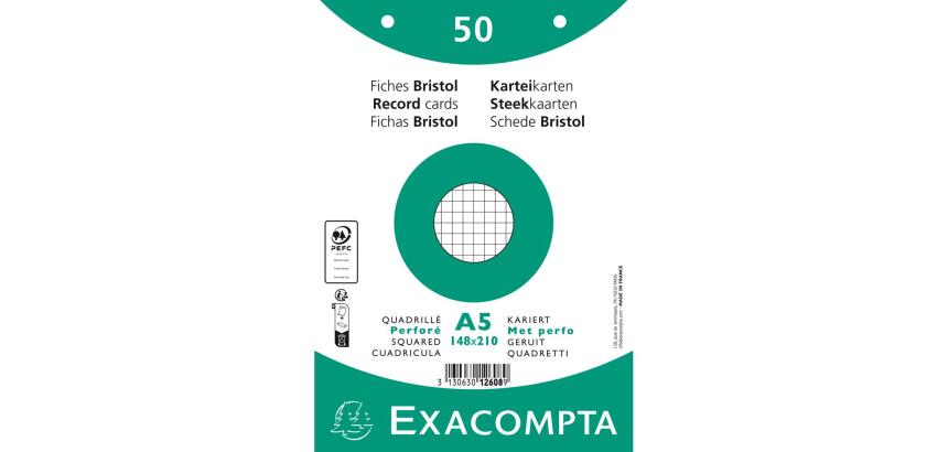 Pk50 Exa Rec Cards 14.8x21 Sq Punch Wht - White