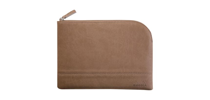 Rhodiarama pochette zippée en simili cuir - taille M (16x22 cm) - Taupe
