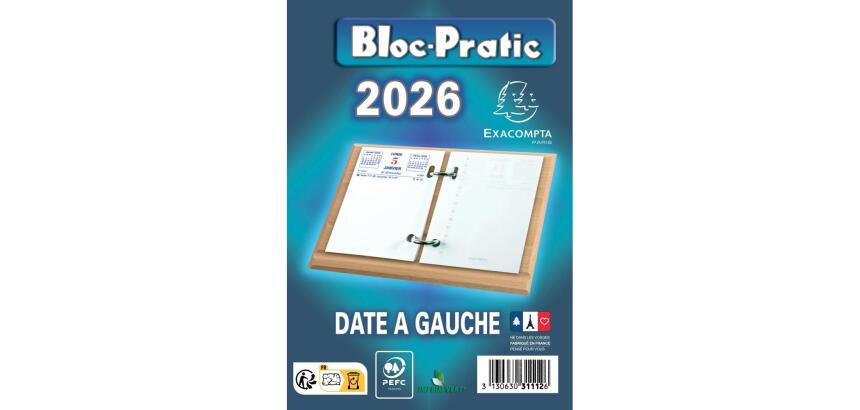 Bloc-pratic date à gauche 8,2 x 12 cm - 2026 - Bleu