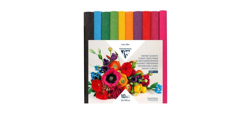 CRÉPON FLEURISTE, Pack de 10 rouleaux au format 25x100cm - Assortiment vif