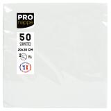 Paquet de 50 serviettes cocktail micro-gaufrées ouate 2 plis - 20x20 cm - Blanc