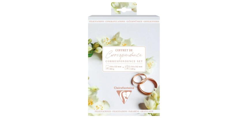SET DE CORRESPONDANCE THÉMATIQUE, 8 enveloppes Pollen C6 (114x162mm) 120g + 8 cartes pliées 110x155m 185g, Mariage
