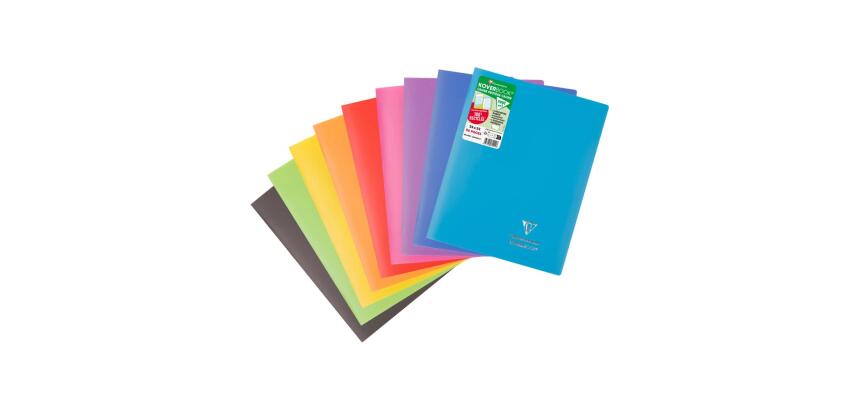 Cahier piqué Koverbook 24x32 cm 96 pages grands carreaux couverture polypropylène opaque 100% recyclé - Assortis