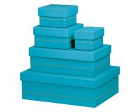 Rhodiarama set 5 boîtes gigognes simili cuir italien 44x34x16 cm - Turquoise