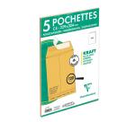 Paquet de 5 Pochettes Kraft Brun C4-229x324 mm avec Soufflet de 30 mm - Auto-Adhésives - 120g/m2 - Brun