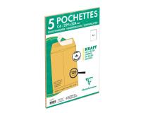 Paquet de 5 Pochettes Kraft Brun C4-229x324 mm avec Soufflet de 30 mm - Auto-Adhésives - 120g/m2 - Brun