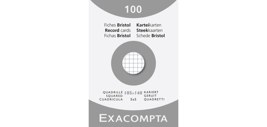 Estuche Exacompta de 100 fichas Exacompta cartulina Bristol - cuadricula 5x5 sin taladro 105x148mm - Blanco