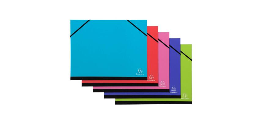 Carpetas de dibujo plastificada con cierre de gomas elástica - 26x33 cm para archivar A4 (24x32 cm) - Lomo de tela negro: 3 cm - IDERAMA® - Colores surtidos