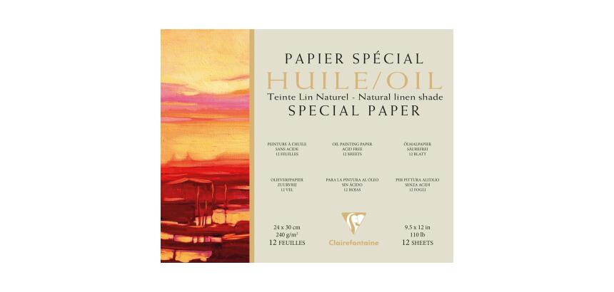 Papier Huile lin naturel bloc collé 1 côté 12F 24x30cm 240g
