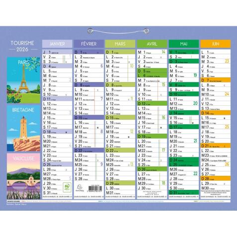 Calendrier Tourisme 43 x 33,5 cm Semestriel 2026