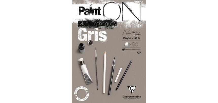 Paint'ON Gris bloc collé 30F A4 250g