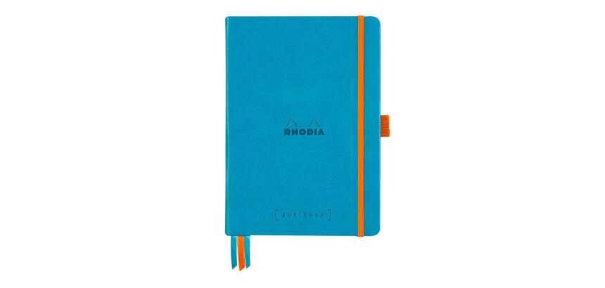 Rhodiarama Goalbook rembordé rigide A5 240 pages dot papier ivoire 90g - Turquoise