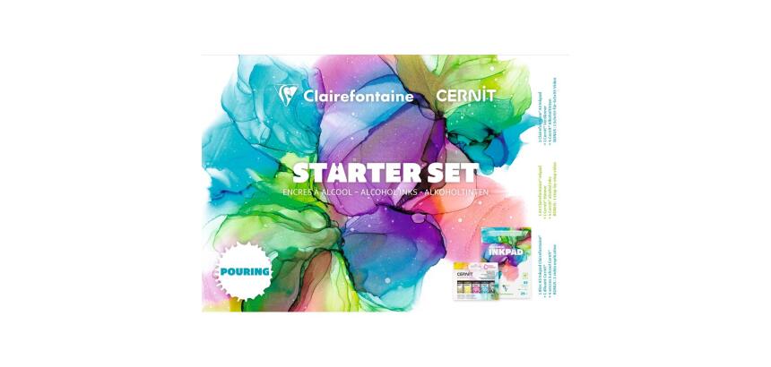 Coffret Starter Set Alcohol Ink A5 Bloc Alcohol Inkpad Clairefontaine et Encres à alcool Cernit