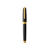 Stylo roller, corps résine de couleur noire, attributs or jaune brossé - Noir