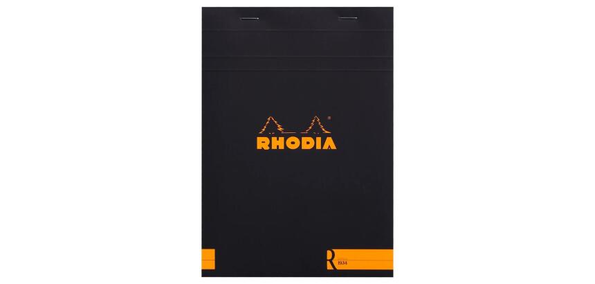 Bloc agrafé Rhodia le R N°16 14,8x21 cm 70 feuillets ligné 90g - Noir