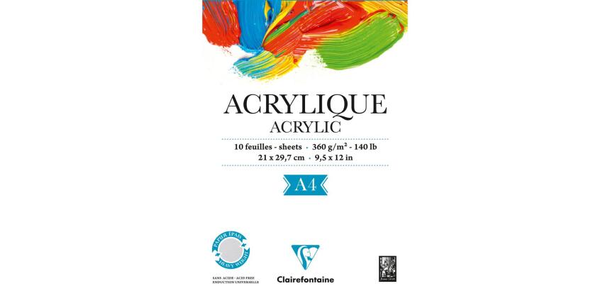 Acrylique bloc collé 1 côté 10F A4 360g