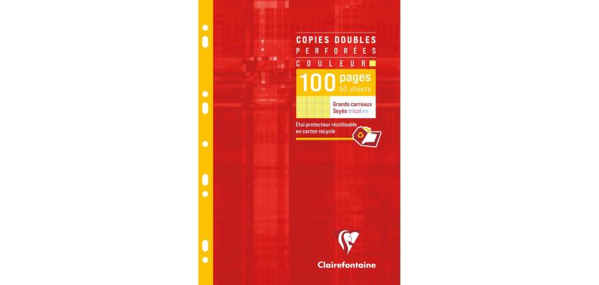 Copies doubles de couleur sous étui A4 100 pages perforées grands carreaux