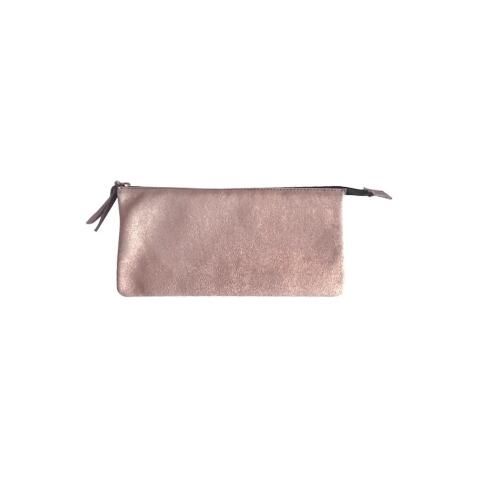 PLUME Grande pochette 2 compartiments en Daim irisé 22x11cm - Cuivre
