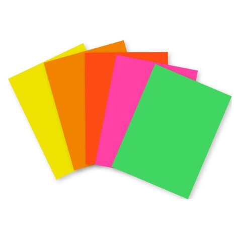 PAPIER AFFICHE FLUO, Paquet de 100 feuilles 90g/m² au format 21x29,7cm - Assortiment