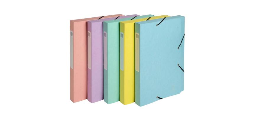 Boite de classement Cartobox livrée à plat Dos 25mm carte lustrée Aquarel - A4 - Couleurs assorties