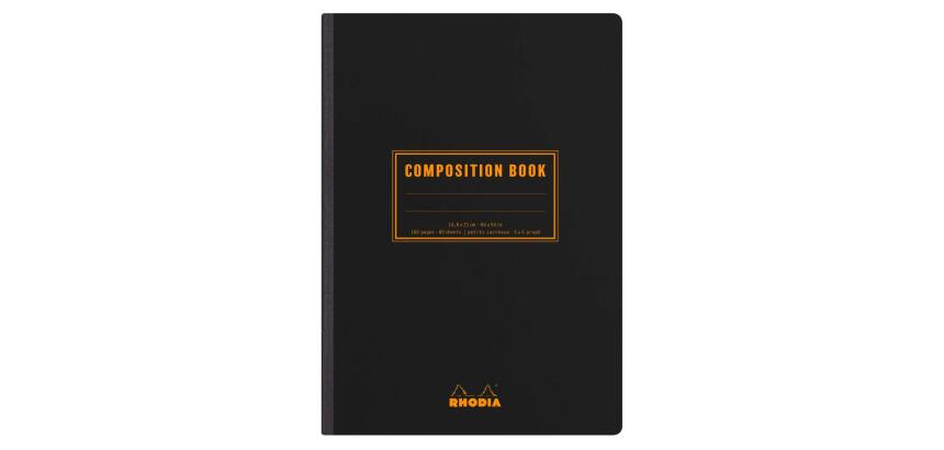 Rhodia Classic Composition book A5 petits carreaux 5x5 160 pages 80g non microperforé - Noir