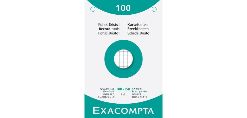 Estuche Exacompta de 100 fichas Exacompta cartulina Bristol - cuadricula 5x5 sin taladro 100x150mm - Blanco