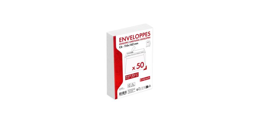 Enveloppe Clairefontaine 80 g/m2 sans fenêtre blanche avec bande de protection - Paquet de 50