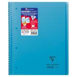 Cahier reliure intégrale enveloppante Koverbook A4+ 160 pages ligné + marge détachables perforé 4 trous couverture polypropylène transparent - Bleu