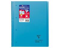 Cahier reliure intégrale enveloppante Koverbook A4+ 160 pages ligné + marge détachables perforé 4 trous couverture polypropylène transparent - Bleu