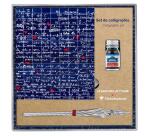 Le Mur des Je t'aime, Set de calligraphie 21x21 cm contenant une plume de verre, un flacon d'encre Rue de la Verrerie 10ml Jacques Herbin, un bloc de 60 feuilles de papier blanc 185g