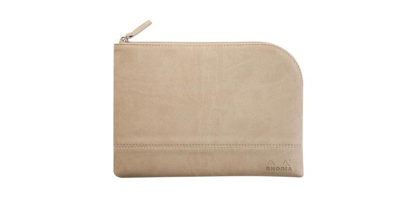 Rhodiarama pochette zippée en simili cuir - taille M (16x22 cm) - Beige