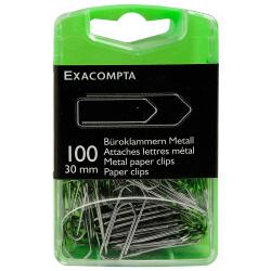 Exacompta Metal Paper Clips, 30mm (Box of 100) - Silver