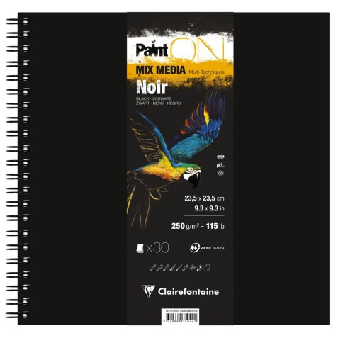 PaintON Noir carnet spiralé 30F 23,5x23,5cm 250g