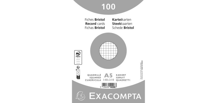 Confezione 100 cartoncini bristol sotto film bianco a quadretti non perforati 148x210mm - Bianco